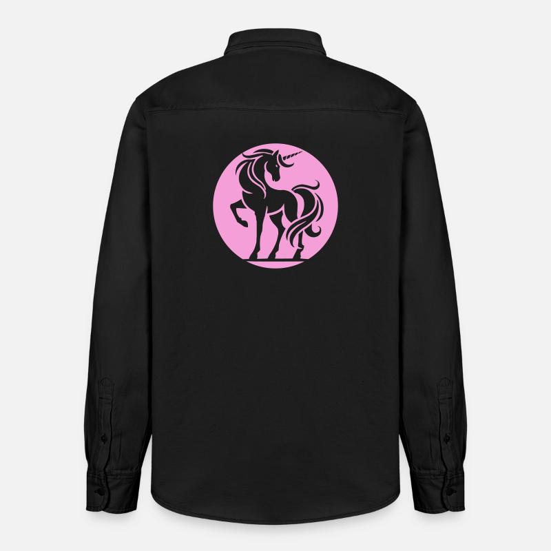 Rosa Einhorn Silhouette Kreis - Relaxed Fit Unisex Organic Hemd von Stanley/Stella - washed Black