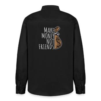 Gagne de l’argent, pas des amis, slogan Slogan - Chemise unisexe coupe décontractée bio Stanley/Stella - noir délavé - Dos - AI Model Male 178 light (178cm)