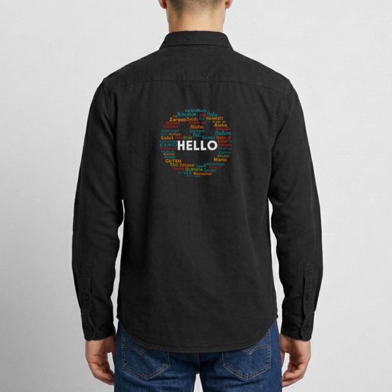 Beginnen Sie mit Hello Different World Language Learning Relaxed Fit Unisex Organic Hemd von Stanley/Stella