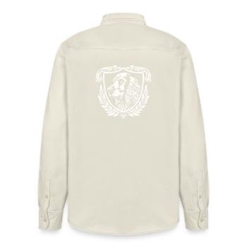 Wappenhund Schild: Heraldik-Print - Relaxed Fit Unisex Organic Hemd von Stanley/Stella - Natur - Hinten - AI Model Male 178 light (178cm)