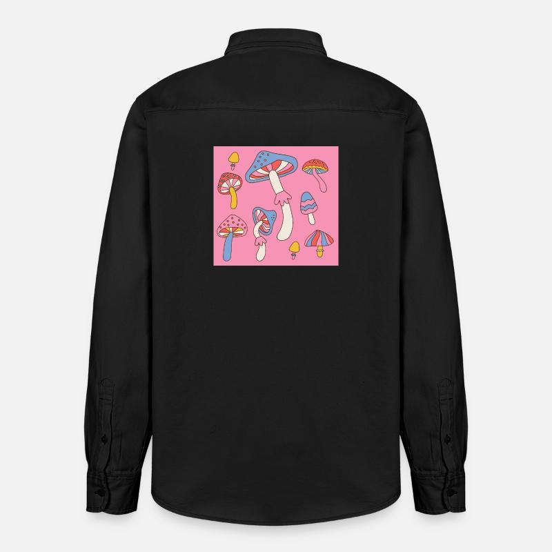 Retro Mushroom Pattern – Psychedelic 70s Design - Relaxed Fit Unisex Organic Hemd von Stanley/Stella - washed Black