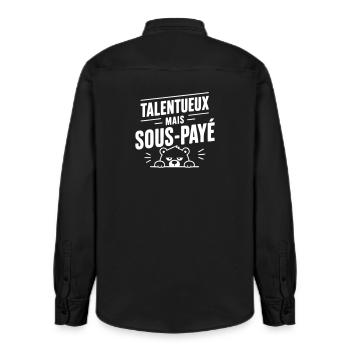 Talentueux mais sous-payé | Humour Travail - Chemise unisexe coupe décontractée bio Stanley/Stella - noir délavé - Dos - AI Model Male 178 light (178cm)