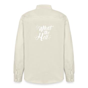 what the hell - Relaxed Fit Unisex Organic Shirt by Stanley/Stella - soft Ecru - Back - AI Model Male 178 light (178cm)