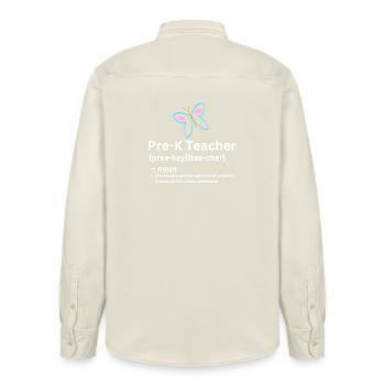 Définition du nom drôle pour enseignant de maternelle - Chemise unisexe coupe décontractée bio Stanley/Stella - écru doux - Dos - AI Model Male 178 light (178cm)