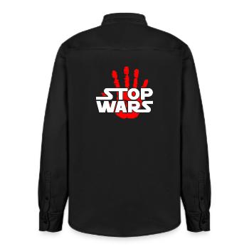 Stop Wars - Relaxed Fit Unisex Organic Shirt by Stanley/Stella - washed black - Back - AI Model Male 178 light (178cm)
