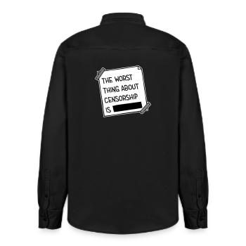 Le pire dans la censure, c’est l’ironie amusante - Chemise unisexe coupe décontractée bio Stanley/Stella - noir délavé - Dos - AI Model Male 178 light (178cm)