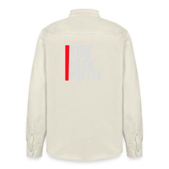 You Look Pretty Funny Complement Self Love Logo - Relaxed Fit Unisex Organic Shirt by Stanley/Stella - soft Ecru - Back - AI Model Male 178 light (178cm)