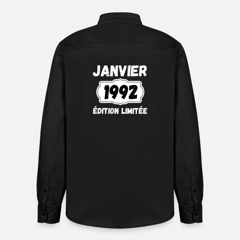 Janvier 1992 Édition Limitée Anniversaire - Chemise unisexe coupe décontractée bio Stanley/Stella - noir délavé