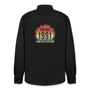 Édition limitée vintage 1991 35e BDay de 35 ans - Chemise unisexe coupe décontractée bio Stanley/Stella - noir délavé - Dos - AI Model Male 178 light (178cm)