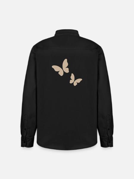 Beige Butterfly Pattern - Relaxed Fit Unisex Organic Shirt by Stanley/Stella - washed black