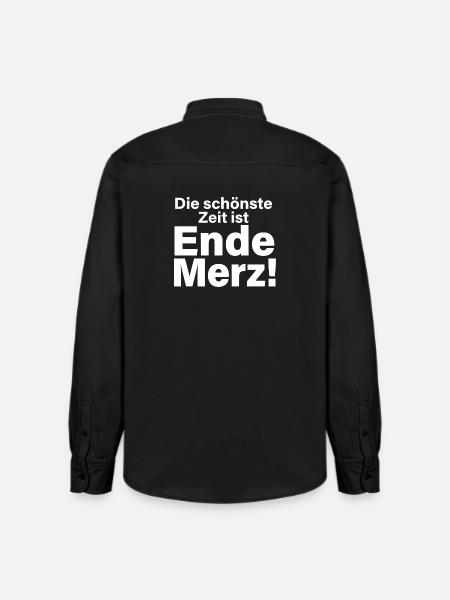 Ende Merz Typo Statement - Relaxed Fit Unisex Organic Hemd von Stanley/Stella - washed Black