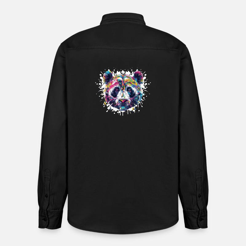 Bunter Panda Kopf Farbexplosion - Relaxed Fit Unisex Organic Hemd von Stanley/Stella - washed Black