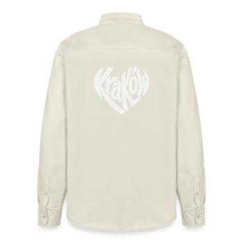 Krakau, Krakow Herz Typo-Logo - Relaxed Fit Unisex Organic Hemd von Stanley/Stella - Natur - Hinten - AI Model Male 178 light (178cm)