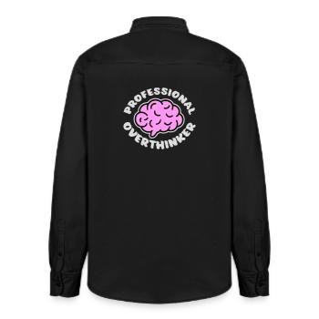 Professional Overthinker Funny Brooding Anxiety Logo - Relaxed Fit Unisex Organic Shirt by Stanley/Stella - washed black - Back - AI Model Male 178 light (178cm)