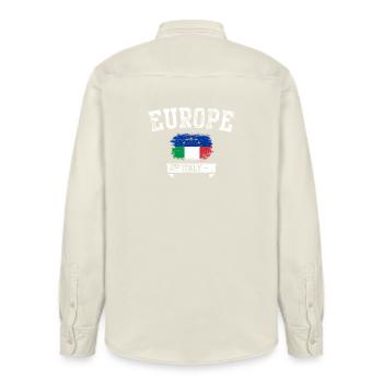 Europa Italien Pinsel Flagge - Relaxed Fit Unisex Organic Hemd von Stanley/Stella - Natur - Hinten - AI Model Male 178 light (178cm)