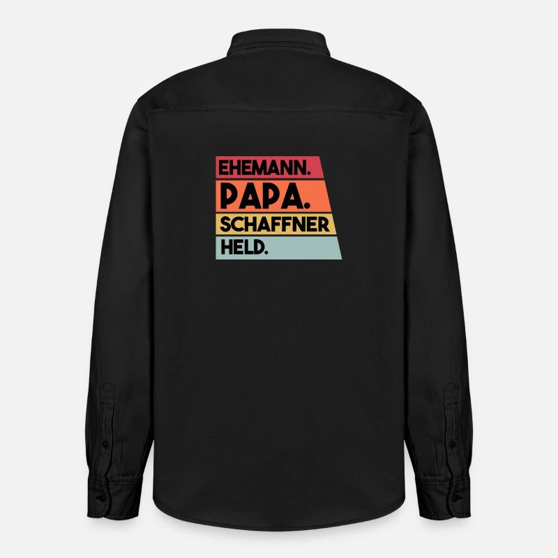 Ehemann Papa Schaffner Held - Relaxed Fit Unisex Organic Hemd von Stanley/Stella - washed Black