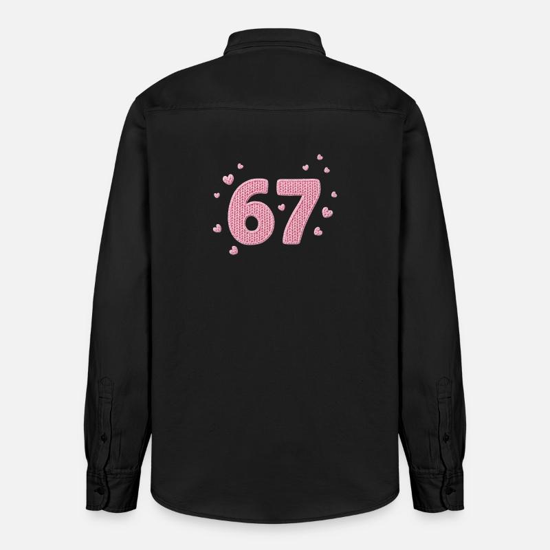 6 7 Meme – Pink Heart Pattern - Relaxed Fit Unisex Organic Hemd von Stanley/Stella - washed Black