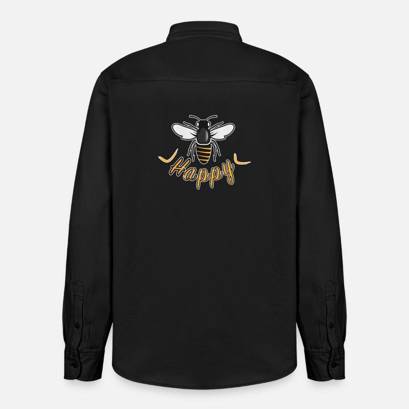Happy bee with 'Happy' lettering - Relaxed Fit Unisex Organic Shirt by Stanley/Stella - washed black