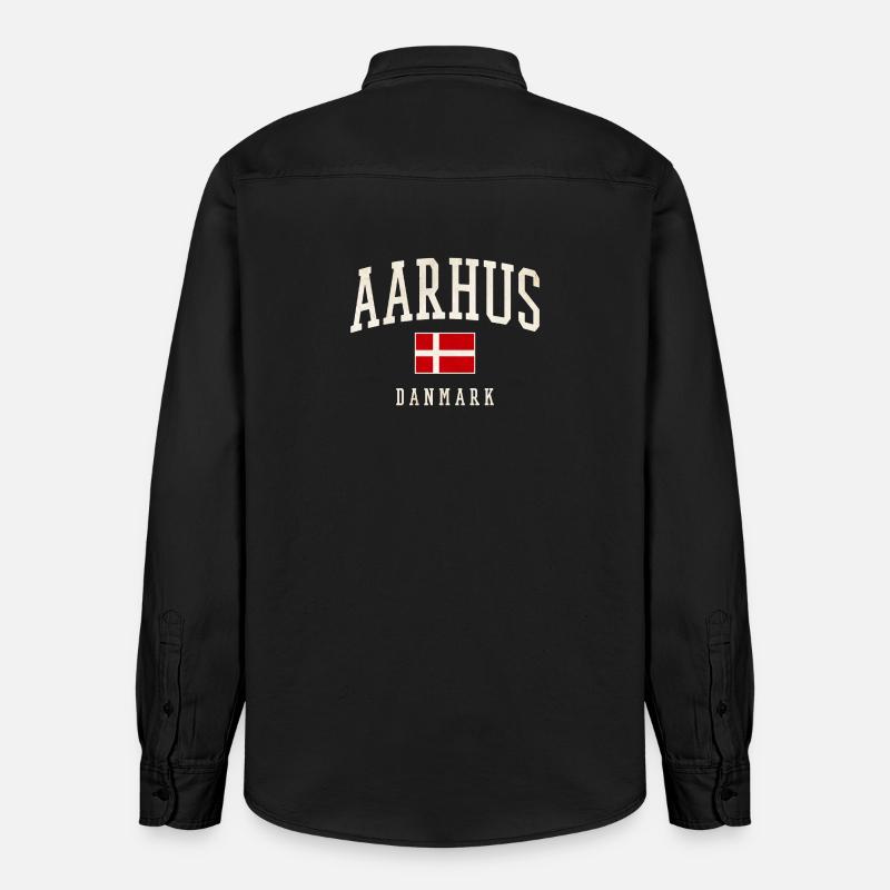 Aarhus Drapeau du Danmark - Chemise unisexe coupe décontractée bio Stanley/Stella - noir délavé