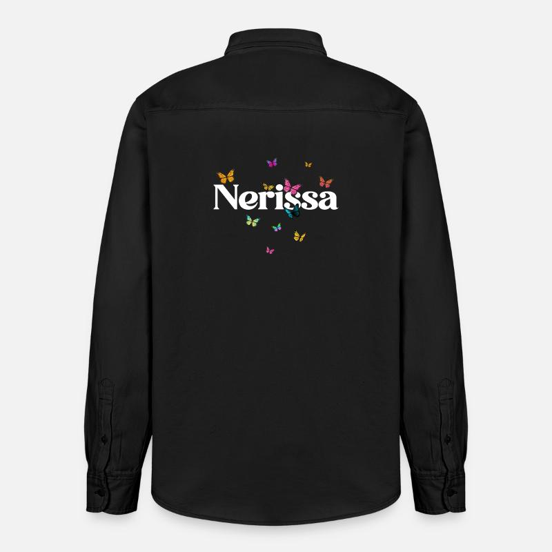 Schöner Mädchenname NERISSA mit Schmetterlingen  - Relaxed Fit Unisex Organic Hemd von Stanley/Stella - washed Black
