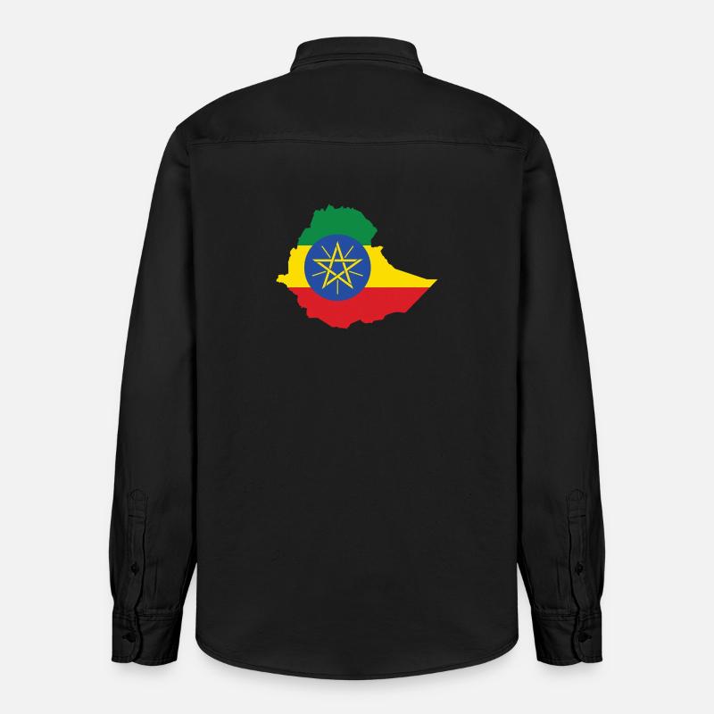 Éthiopie, Power, Rasta, Reggae, Rastafari Roots - Chemise unisexe coupe décontractée bio Stanley/Stella - noir délavé