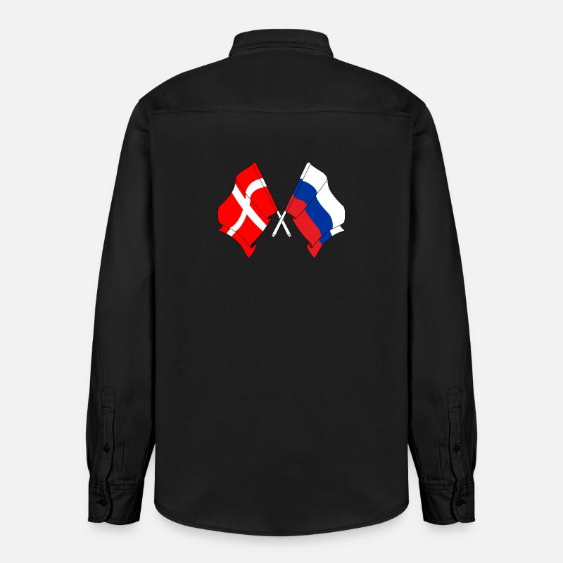 Drapeau Danemark, drapeau Russie - Chemise unisexe coupe décontractée bio Stanley/Stella - noir délavé