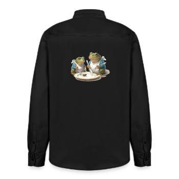 Frosch-Dinner: Fliege am Teller - Relaxed Fit Unisex Organic Hemd von Stanley/Stella - washed Black - Hinten - AI Model Male 178 light (178cm)