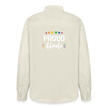 Proud Uncle - Relaxed Fit Unisex Organic Shirt by Stanley/Stella - soft Ecru - Back - AI Model Male 178 light (178cm)