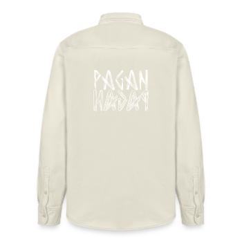 Pagan lettering logo - Relaxed Fit Unisex Organic Shirt by Stanley/Stella - soft Ecru - Back - AI Model Male 178 light (178cm)