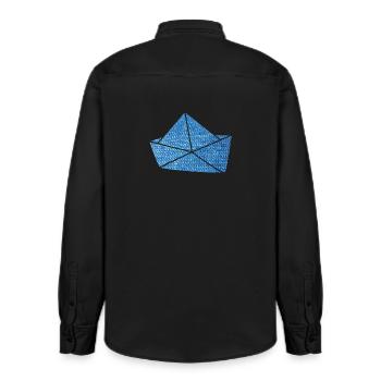 Paper Boat Jeans Boat Ship Holiday Lake Sea Fan - Relaxed Fit Unisex Organic Shirt by Stanley/Stella - washed black - Back - AI Model Male 178 light (178cm)