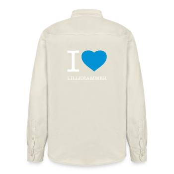 I LOVE LILLEHAMMER - Relaxed Fit Unisex Organic Hemd von Stanley/Stella - Natur - Hinten - AI Model Male 178 light (178cm)