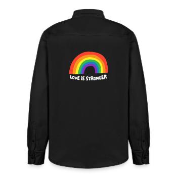 L’amour est plus fort. LGBT - Chemise unisexe coupe décontractée bio Stanley/Stella - noir délavé - Dos - AI Model Male 178 light (178cm)