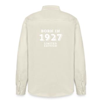 Date of birth, year of birth, 97 years - Relaxed Fit Unisex Organic Shirt by Stanley/Stella - soft Ecru - Back - AI Model Male 178 light (178cm)