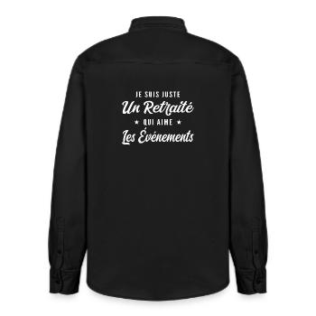 Pensionierte Veranstaltungsbegeisterte - Relaxed Fit Unisex Organic Hemd von Stanley/Stella - washed Black - Hinten - AI Model Male 178 light (178cm)