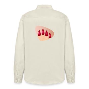 Elegante rote Nägel im Glanz-Look - Relaxed Fit Unisex Organic Hemd von Stanley/Stella - Natur - Hinten - AI Model Male 178 light (178cm)