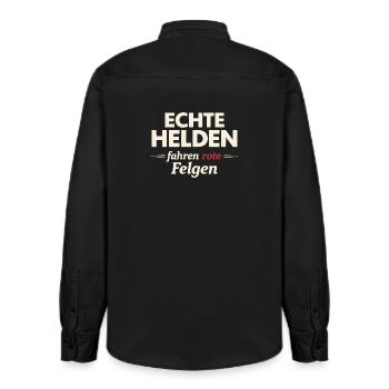 Echte Helden fahren rote Felgen – Landwirtschaft - Relaxed Fit Unisex Organic Hemd von Stanley/Stella - washed Black - Hinten - AI Model Male 178 light (178cm)