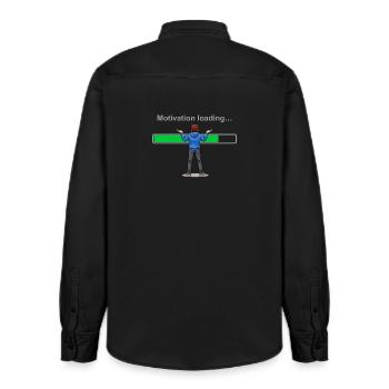 Motivationslade... Bitte warten Sie - Relaxed Fit Unisex Organic Hemd von Stanley/Stella - washed Black - Hinten - AI Model Male 178 light (178cm)