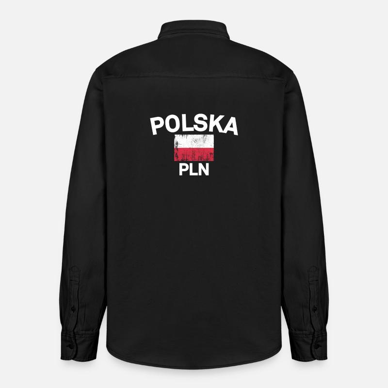 Drapeau Polska Emblème PLN - Chemise unisexe coupe décontractée bio Stanley/Stella - noir délavé