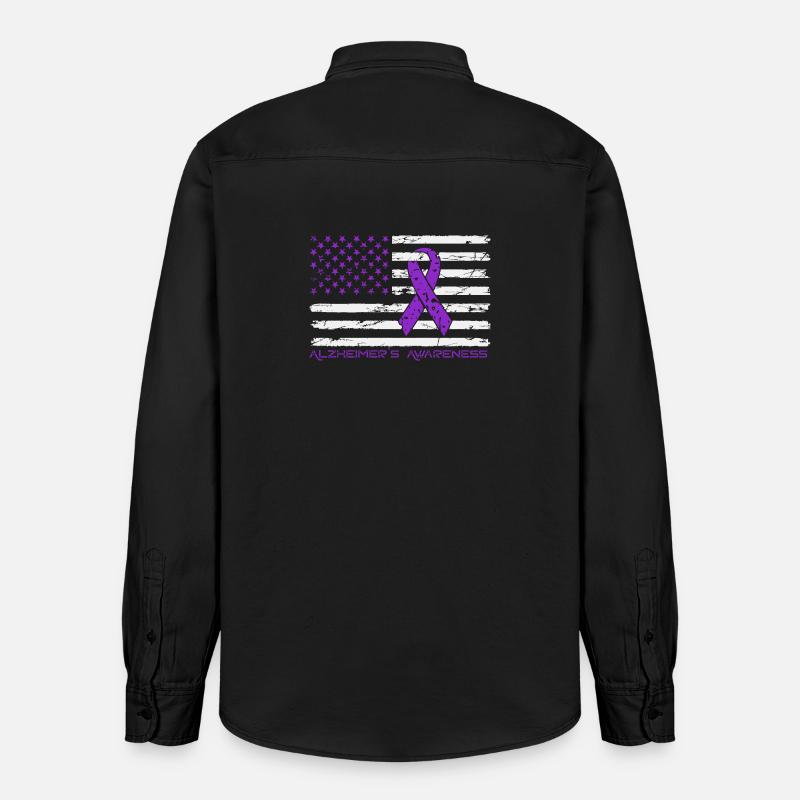 Ruban Violet Alzheimer Drapeau US - Chemise unisexe coupe décontractée bio Stanley/Stella - noir délavé