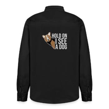 Hold On I See A Dog Hund Lustig Abgelenkt Spruch - Relaxed Fit Unisex Organic Hemd von Stanley/Stella - washed Black - Hinten - AI Model Male 178 light (178cm)