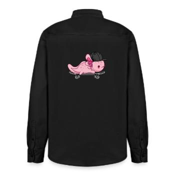 Cooles Axolotl-Skateboarding – Kawaii-Stil - Relaxed Fit Unisex Organic Hemd von Stanley/Stella - washed Black - Hinten - AI Model Male 178 light (178cm)