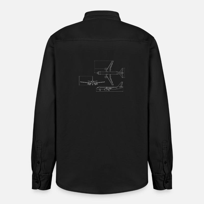 Dessin technique du plan d’avion - Chemise unisexe coupe décontractée bio Stanley/Stella - noir délavé