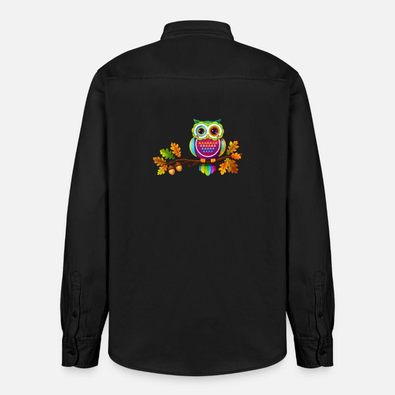 Bunte Eule auf Ast mit Herbstblättern - Relaxed Fit Unisex Organic Hemd von Stanley/Stella - washed Black