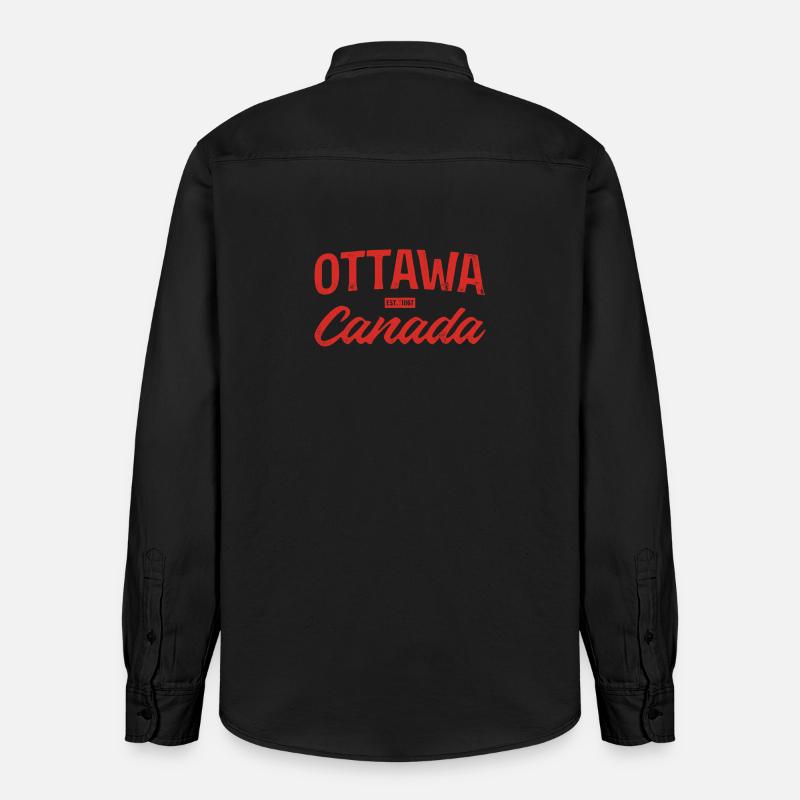 Ottawa Canada Retro Script Rouge - Chemise unisexe coupe décontractée bio Stanley/Stella - noir délavé