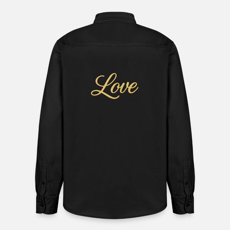 Gold Glitter Love Script Design - Relaxed Fit Unisex Organic Hemd von Stanley/Stella - washed Black
