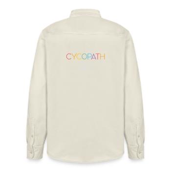 Cadeaux pour cyclistes – Cycopathe - Chemise unisexe coupe décontractée bio Stanley/Stella - écru doux - Dos - AI Model Male 178 light (178cm)