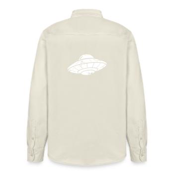 UFO Spaceship Grunge Vintage Vector - Relaxed Fit Unisex Organic Shirt by Stanley/Stella - soft Ecru - Back - AI Model Male 178 light (178cm)