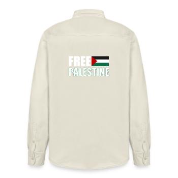 Free Palestine - Relaxed Fit Unisex Organic Shirt by Stanley/Stella - soft Ecru - Back - AI Model Male 178 light (178cm)