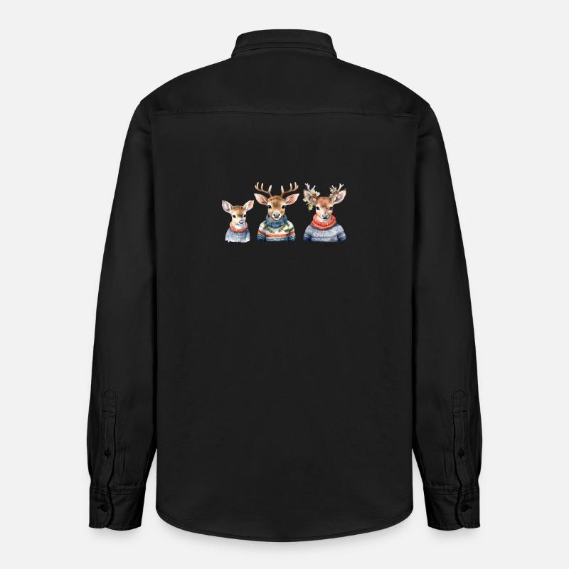 Winterhirsche Pullover-Trio - Relaxed Fit Unisex Organic Hemd von Stanley/Stella - washed Black