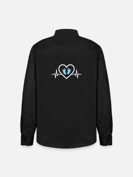 Pregnancy Announcement Heart Blue Footprints Boy - Relaxed Fit Unisex Organic Shirt by Stanley/Stella - washed black